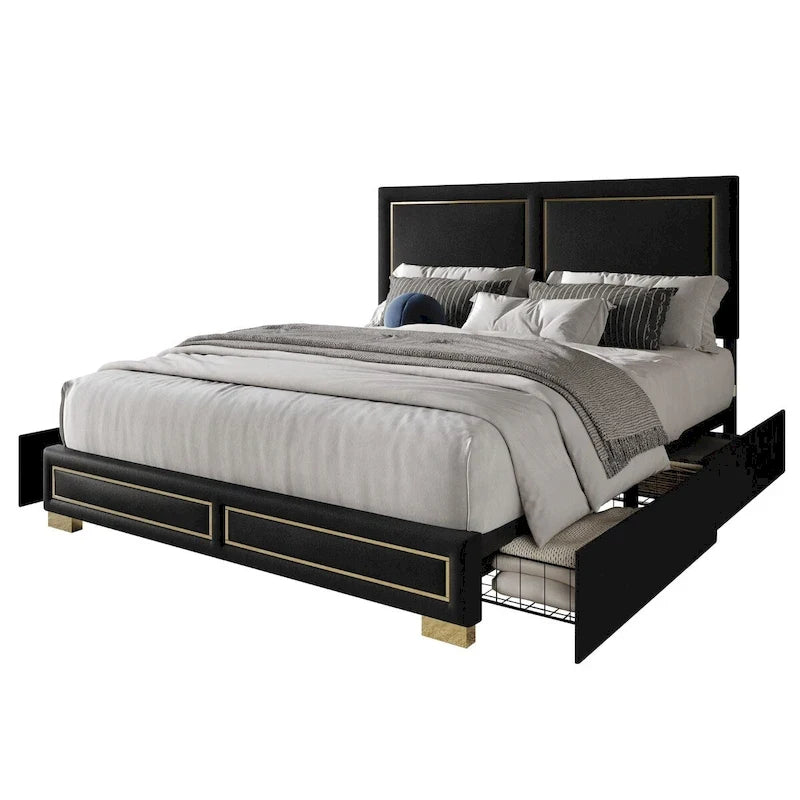 Lit Plateforme Capitonnée de Rangement Complet Jasper