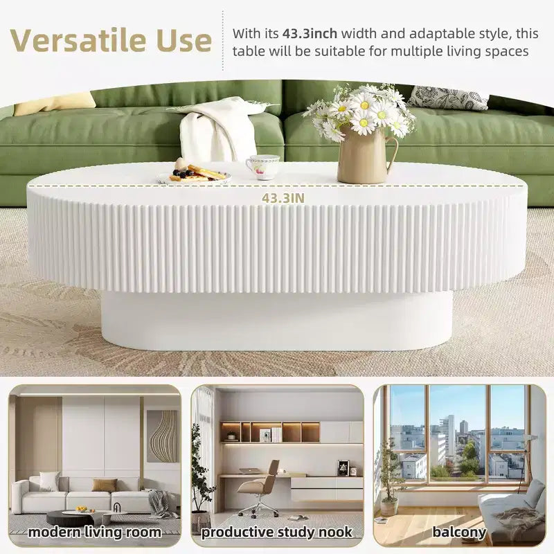Table basse ovale avec piètement cannelé pour le salon