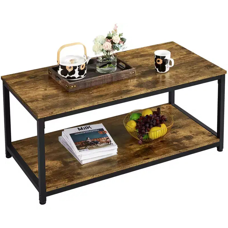 Table basse industrielle en bois Yaheetech avec étagère de rangement pour salon