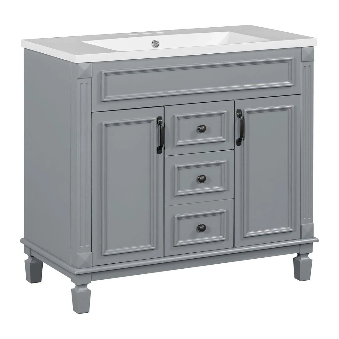 Meuble-lavabo moderne de 36 po avec vasque et armoire à miroir, 2 portes et 2 tiroirs
