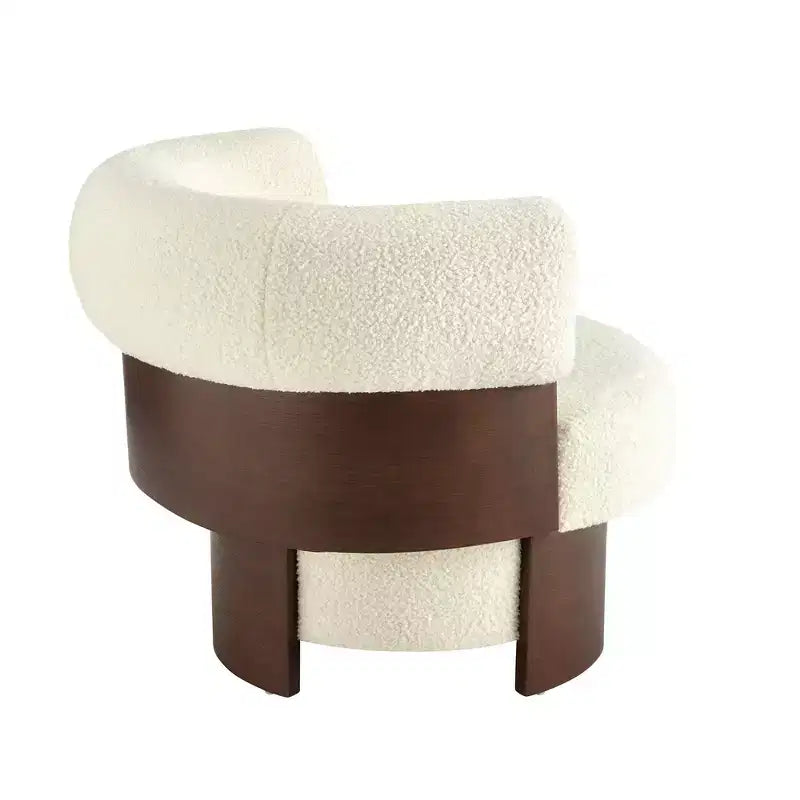 Fauteuil tonneau pivotant à 360° Whisen avec design sculptural en bois cintré, structure en bois massif, 32 po de largeur, polyvalent pour le salon et la chambre à coucher