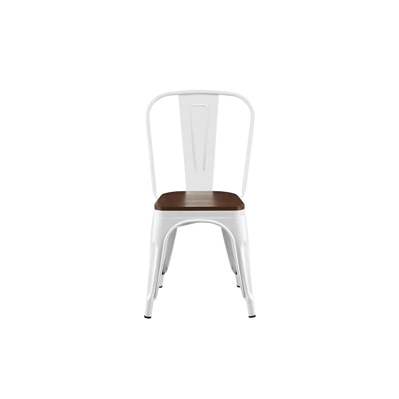 Lot de chaises de salle à manger empilables en métal industriel avec assise en bois