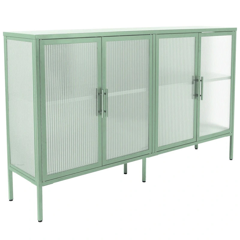 Meuble en métal et verre trempé avec étagère réglable