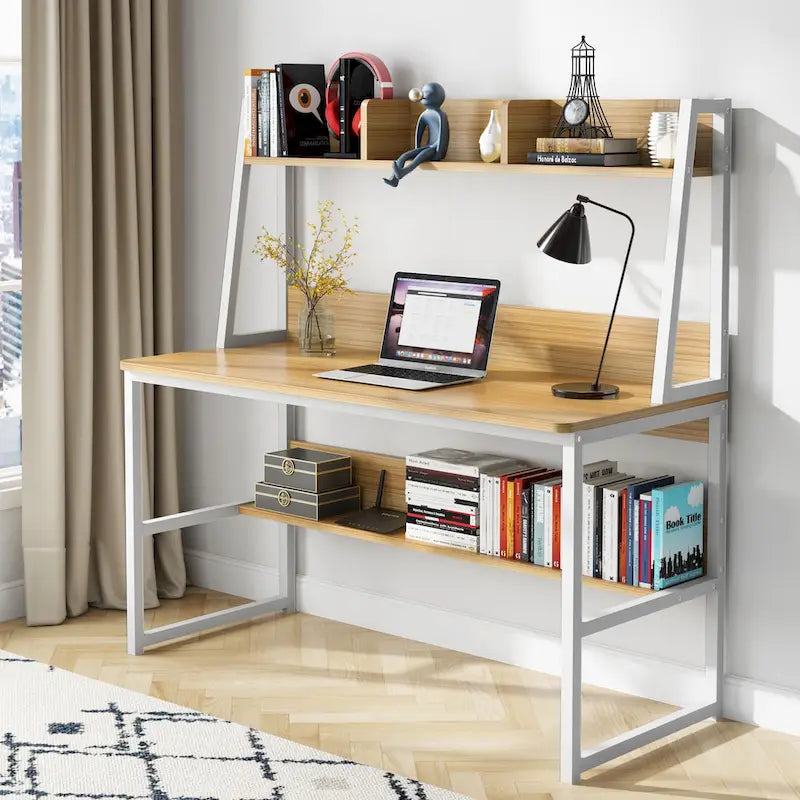 Bureau d’ordinateur moderne de 47 pouces avec surmeuble et bibliothèque