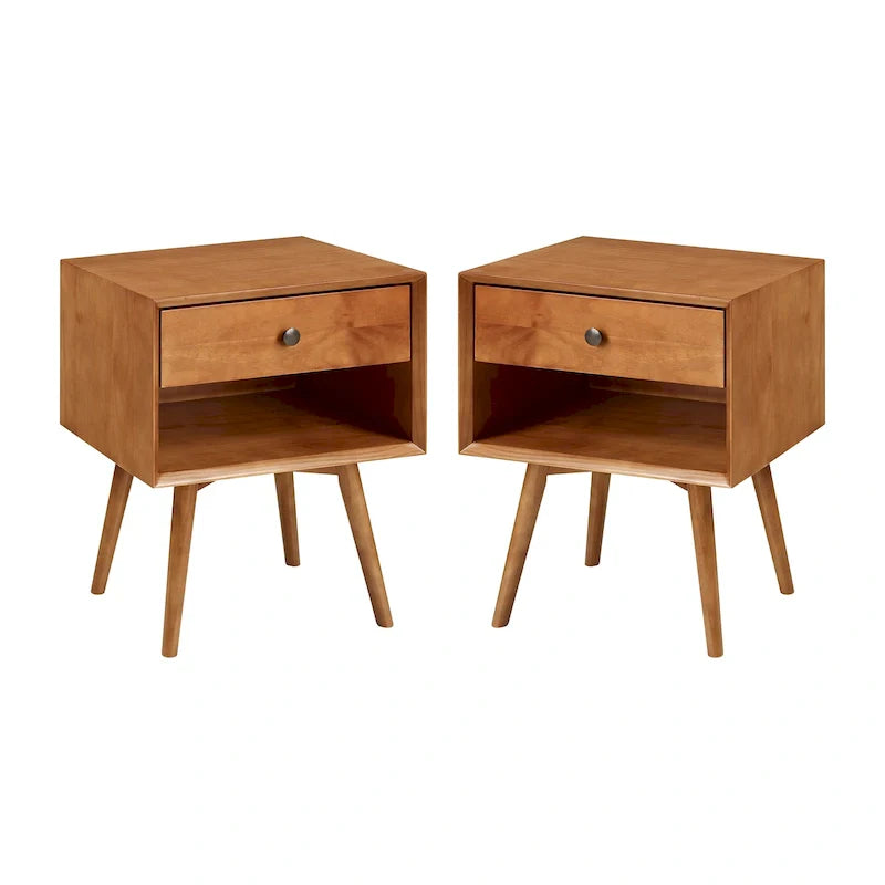 Lot de 2 tables de chevet en bois massif de style Mid-Century avec 1 tiroir