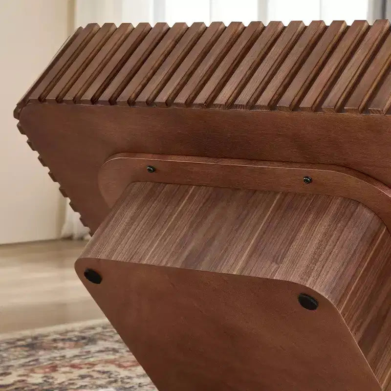Table basse tambour artisanale moderne 31,5 po, carrée, piètement en MDF noyer