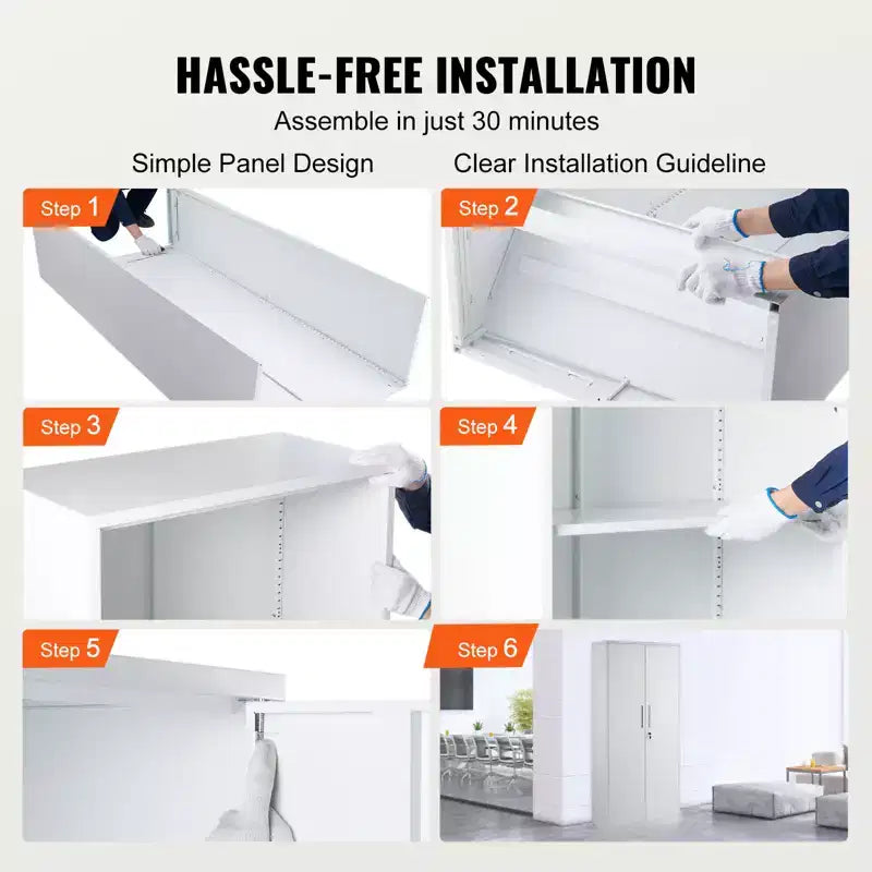 Armoire de rangement en métal VEVOR, armoire de rangement verrouillable en acier avec 2 portes magnétiques et 4 étagères réglables, armoire métallique de 180 cm (71 po), capacité de 90 kg (200 lb), blanc