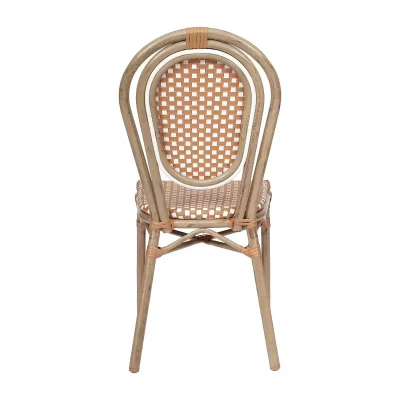 Chaise empilable de bistrot Thonet commerciale intérieure/extérieure Flash Furniture Lourdes, rotin synthétique et cadre en aluminium