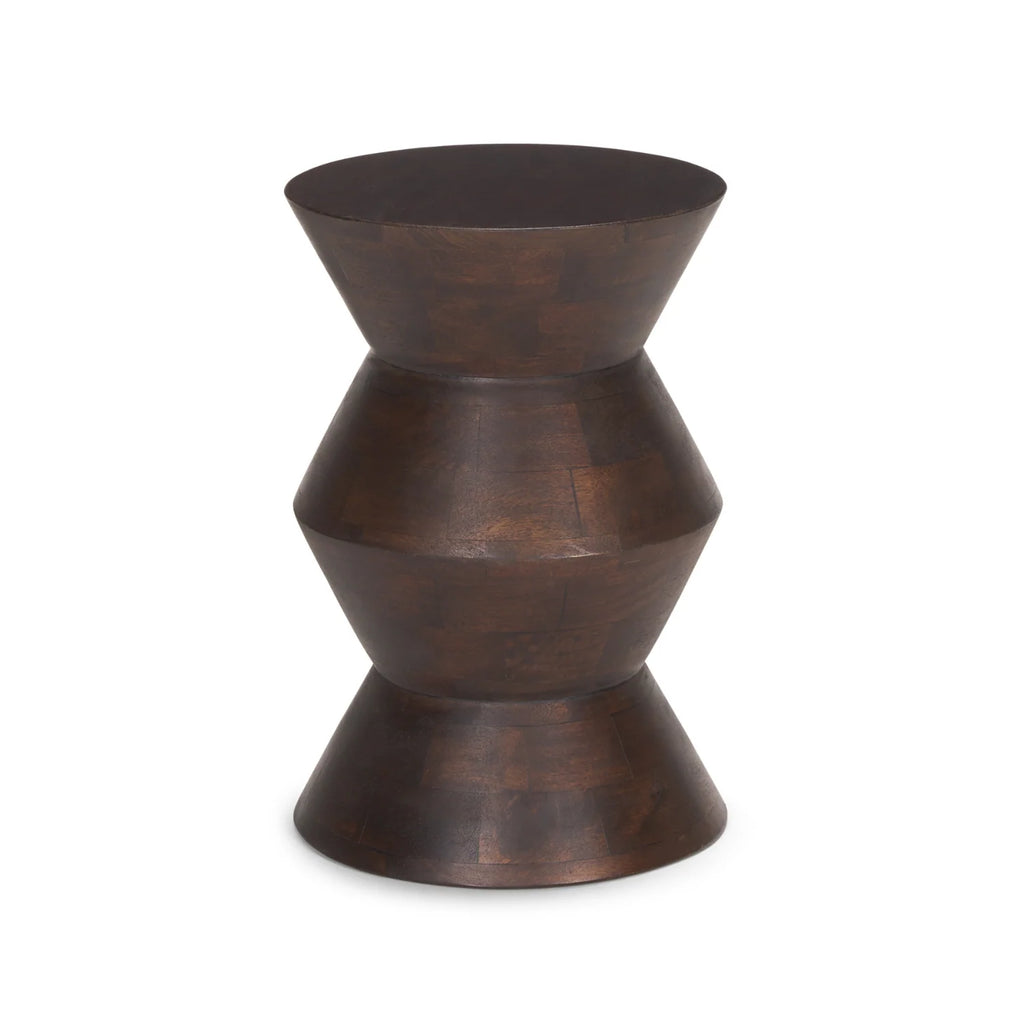 Table d'appoint bohème en manguier avec motifs géométriques | Brun foncé
