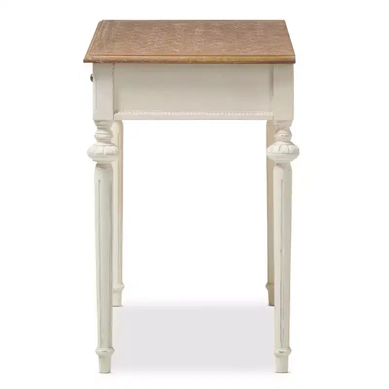 Bureau d'écriture provincial français blanc et chêne, 1 personne, 1 tiroir