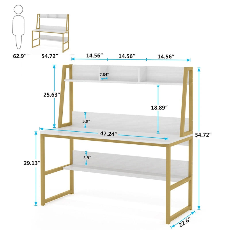 Bureau d’ordinateur moderne de 47 pouces avec surmeuble et bibliothèque