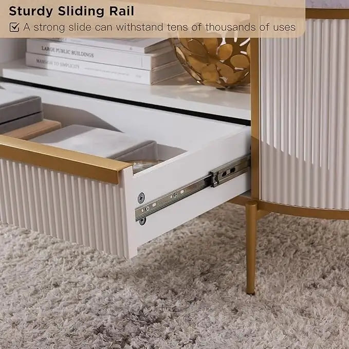Table basse cannelée de luxe moderne, table centrale avec plateau en faux marbre