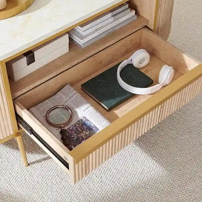 Table basse cannelée de luxe moderne, table centrale avec plateau en faux marbre