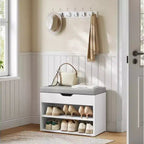 Shoe Bench with Cushioned Seat and 3 Storage Compartments, Sturdy Entryway Organizer, 11.8 x 23.6 x 17.3 Inches