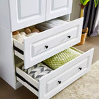 Armoire en bois blanc avec 2 tiroirs, 1 étagère et tringle à vêtements