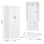 Armoire en bois blanc avec 2 tiroirs, 1 étagère et tringle à vêtements