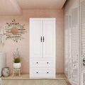 Armoire en bois blanc avec 2 tiroirs, 1 étagère et tringle à vêtements