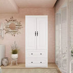 Armoire en bois blanc avec 2 tiroirs, 1 étagère et tringle à vêtements