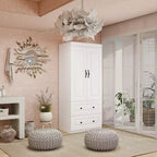 Armoire en bois blanc avec 2 tiroirs, 1 étagère et tringle à vêtements