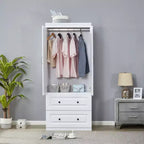 Armoire en bois blanc avec 2 tiroirs, 1 étagère et tringle à vêtements