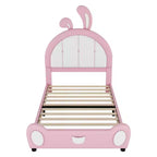 Lit plate-forme capitonné pour 1 personne avec oreilles de lapin roses et blanches