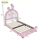 Lit plate-forme capitonné pour 1 personne avec oreilles de lapin roses et blanches