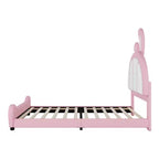 Lit plate-forme capitonné pour 1 personne avec oreilles de lapin roses et blanches