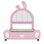 Lit plate-forme capitonné pour 1 personne avec oreilles de lapin roses et blanches