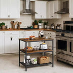 Industrial Style Kitchen Island with Large Worktop and 3-Tier Storage Shelves - Easy Assembly, Versatile Design