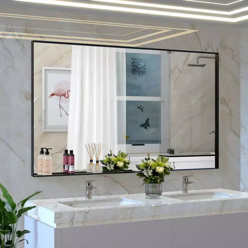 Miroir sur pied/mural pleine longueur, cadre en aluminium noir, 152 x 101 cm, 1 personne