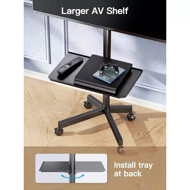 Chariot TV Noir Roulant pour écrans 23-60", Réglable en Hauteur, Simple