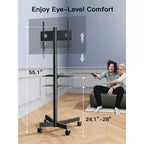 Chariot TV Noir Roulant pour écrans 23-60", Réglable en Hauteur, Simple