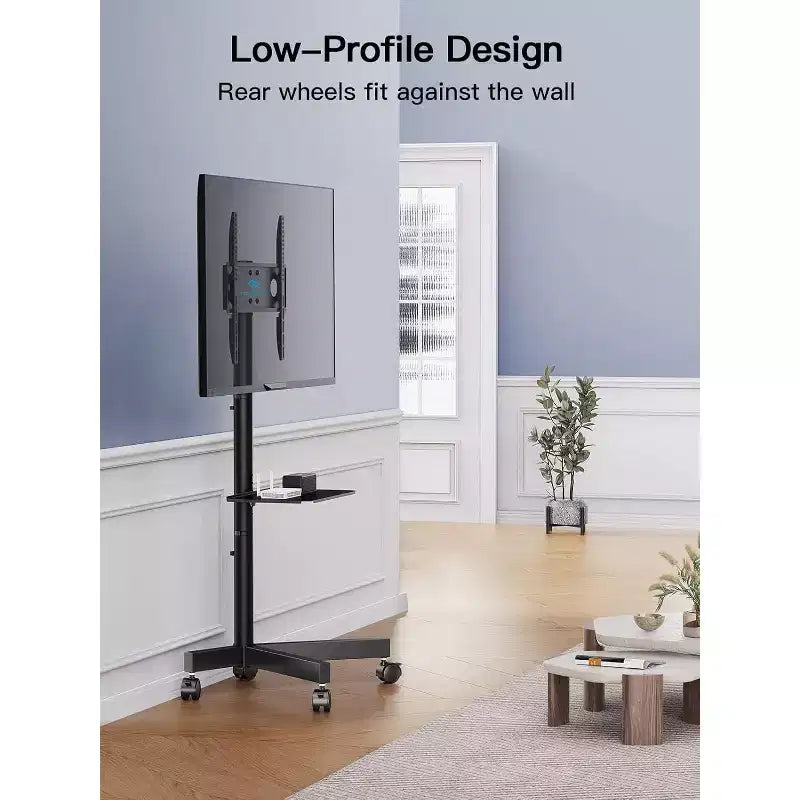 Chariot TV Noir Roulant pour écrans 23-60", Réglable en Hauteur, Simple