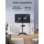 Chariot TV Noir Roulant pour écrans 23-60", Réglable en Hauteur, Simple