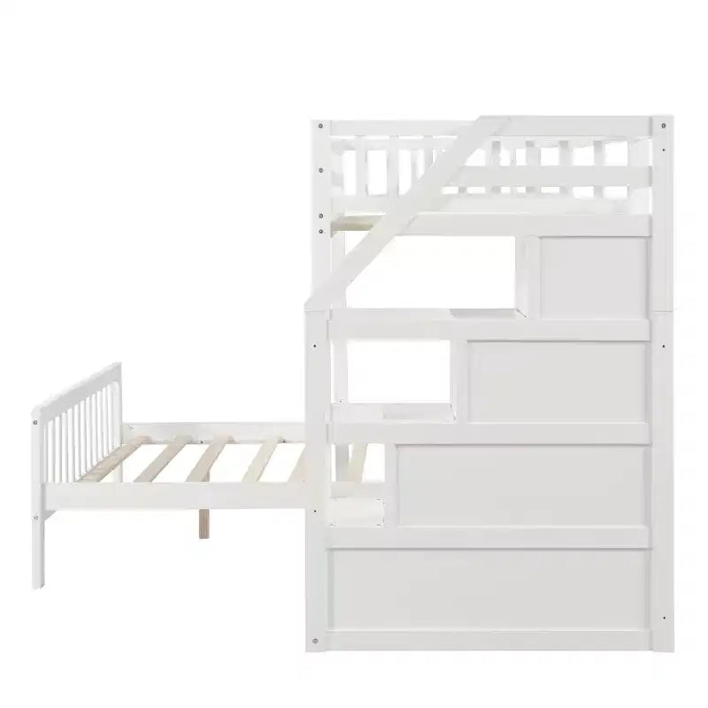 Lit superposé jumeau sur grand en hauteur gris/blanc avec rangement escalier, 3 places