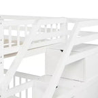 Lit superposé jumeau sur grand en hauteur gris/blanc avec rangement escalier, 3 places