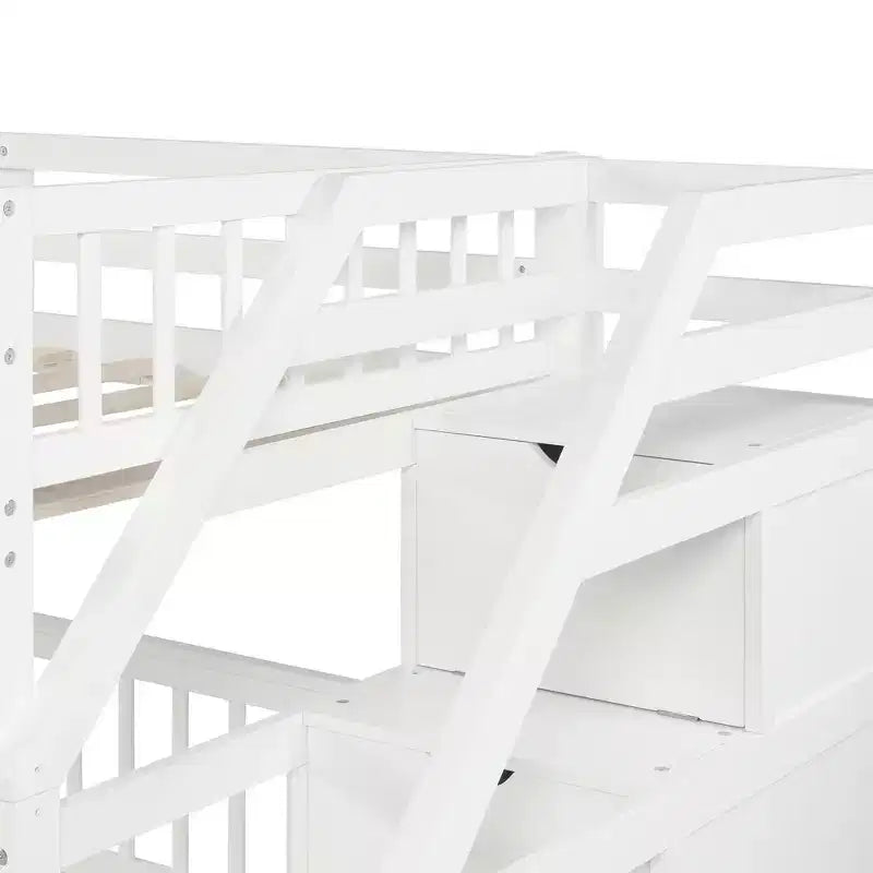 Lit superposé jumeau sur grand en hauteur gris/blanc avec rangement escalier, 3 places