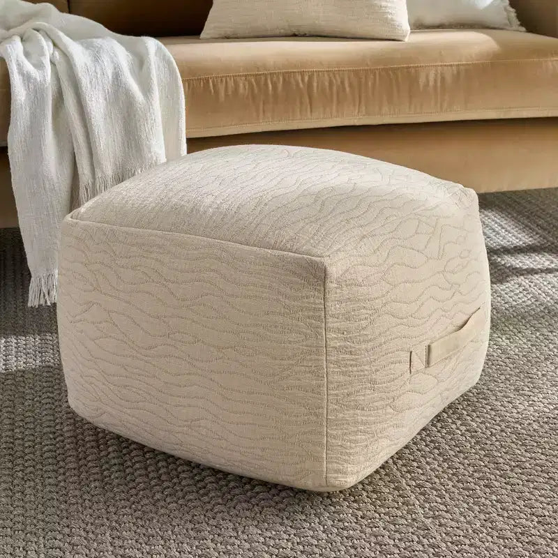 Pouf rectangulaire capitonné ivoire, 1 personne