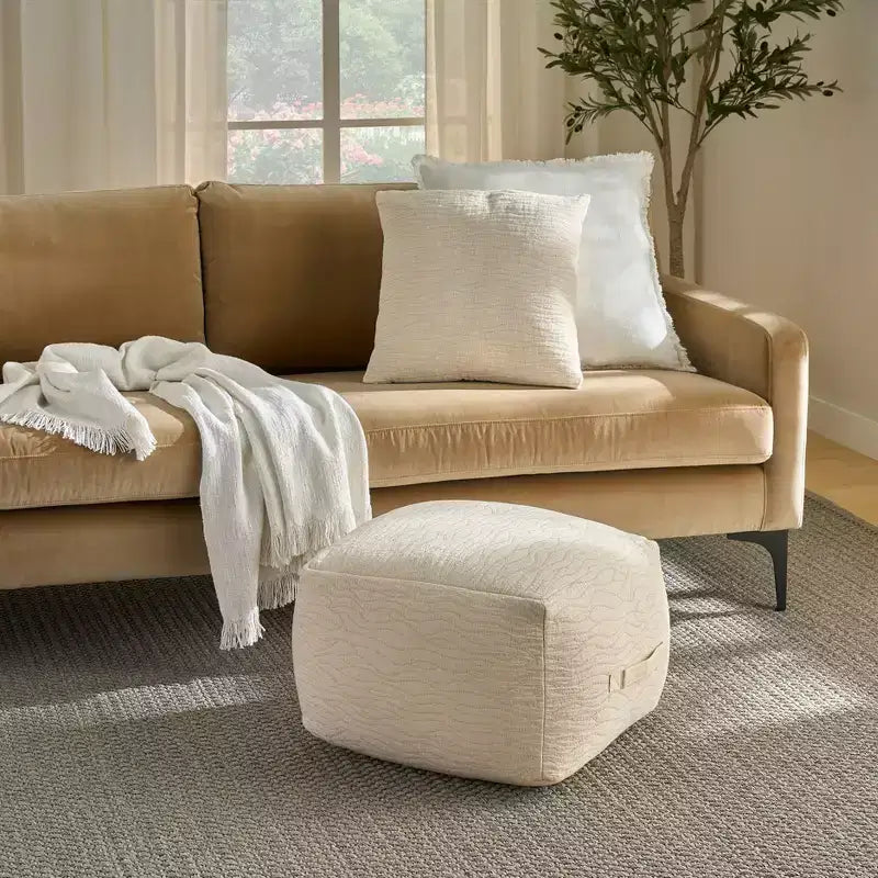 Pouf rectangulaire capitonné ivoire, 1 personne