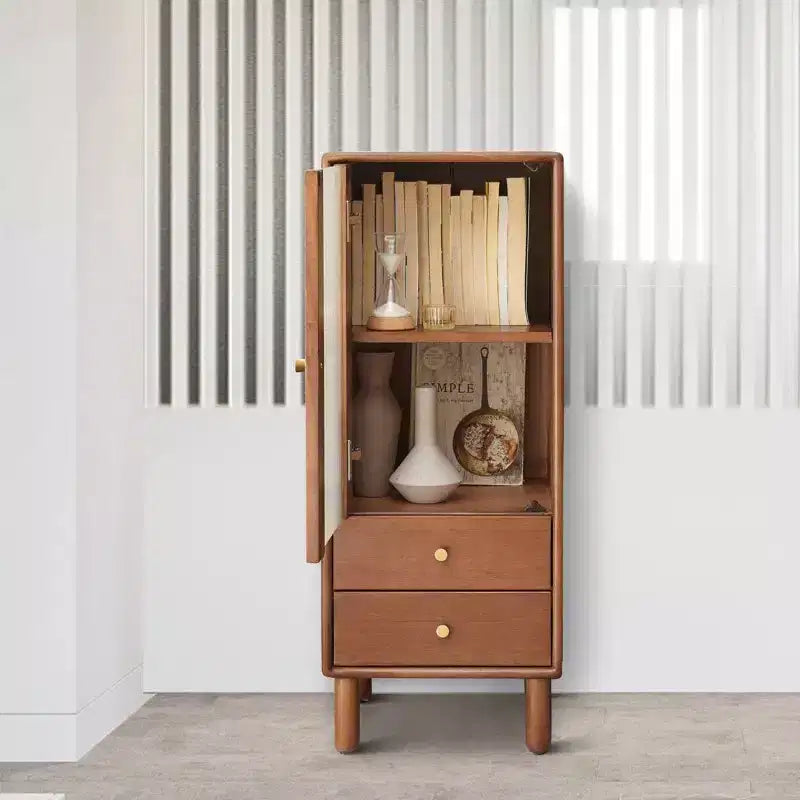 Meuble de rangement en pin naturel avec porte vitrée, 2 tiroirs et étagères