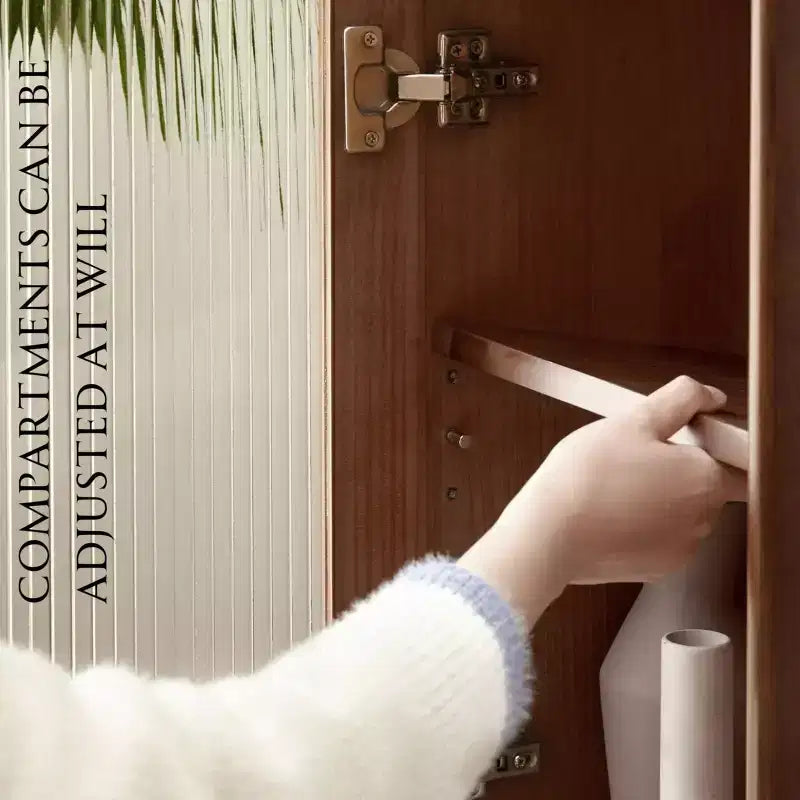 Meuble de rangement en pin naturel avec porte vitrée, 2 tiroirs et étagères