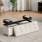 Banc ottoman de rangement en velours blanc crème, repose-pieds capitonné et coffre de rangement, 110 cm (l) x 40 cm (H)