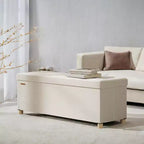 Banc ottoman de rangement en velours blanc crème, repose-pieds capitonné et coffre de rangement, 110 cm (l) x 40 cm (H)