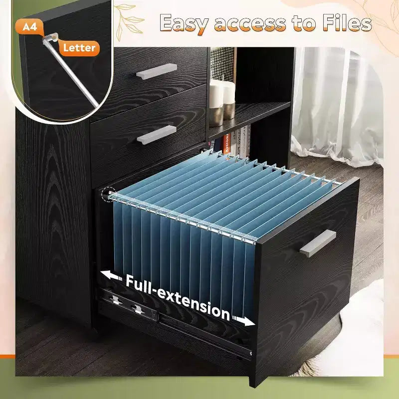 Caisson de classement en bois à 3 tiroirs noir/blanc avec serrure et roulettes, 1 personne