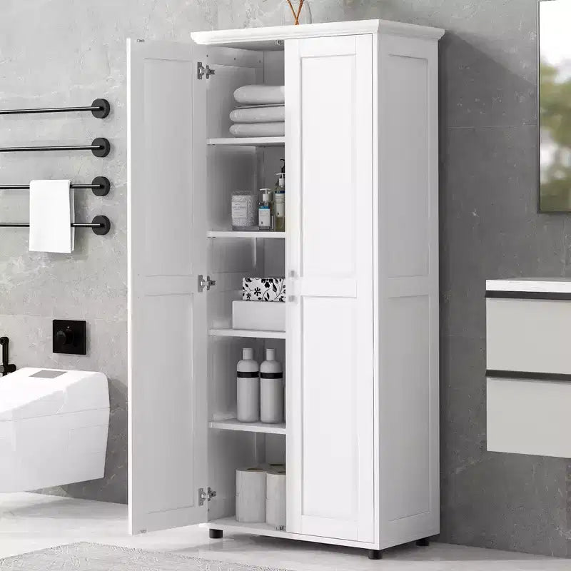 Whisen Minimalist Style Storage Cabinet with Double Doors and Adjustable Shelves for Bathroom, Office - White