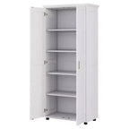 Meuble de rangement blanc à deux portes avec étagères réglables