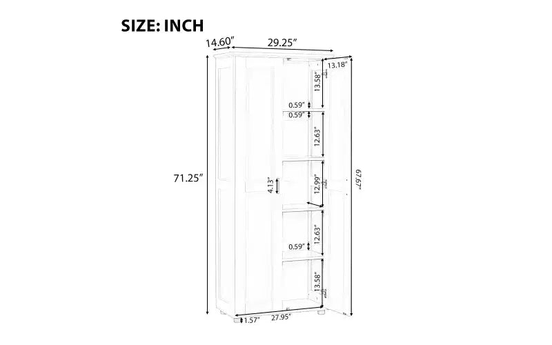 Meuble de rangement blanc à deux portes avec étagères réglables