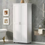 Meuble de rangement blanc à deux portes avec étagères réglables