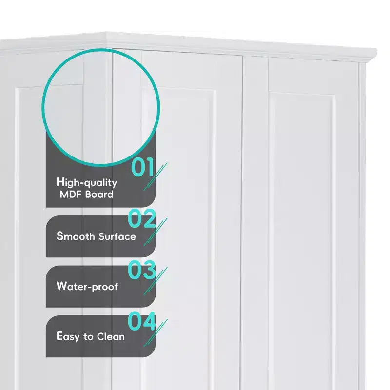 Meuble de rangement blanc à deux portes avec étagères réglables