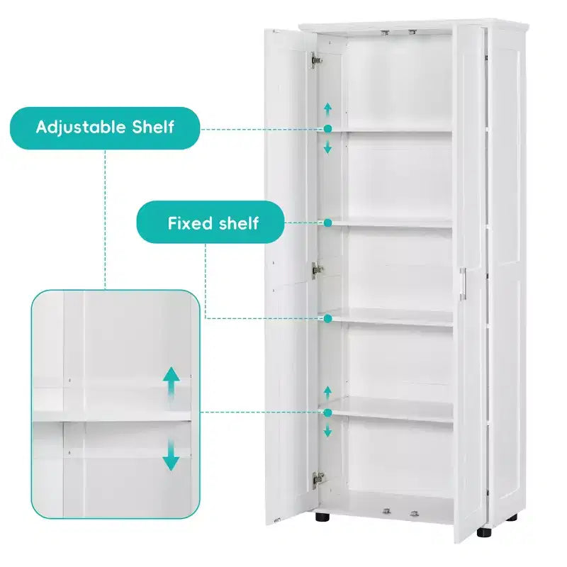 Meuble de rangement blanc à deux portes avec étagères réglables